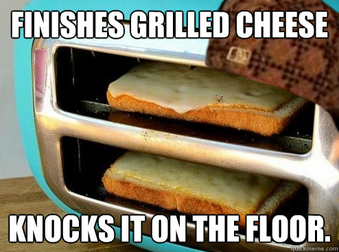 Finishes grilled cheese Knocks it on the floor. - Finishes grilled cheese Knocks it on the floor.  Scumbag Sideways Toaster