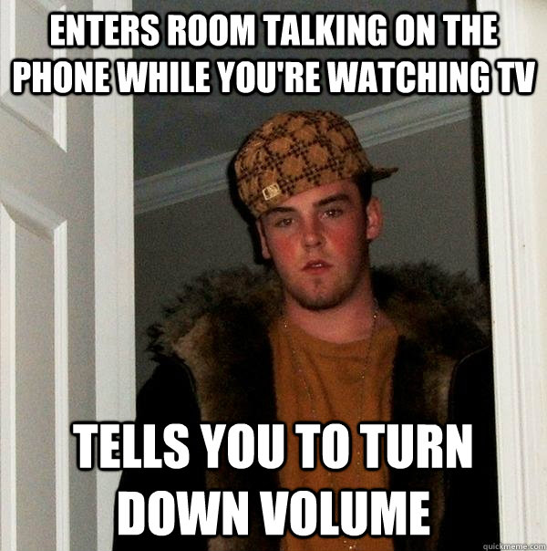 Enters room talking on the phone while you're watching tv Tells you to turn down volume  Scumbag Steve