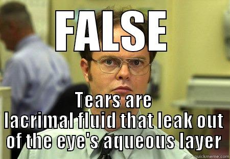 Tears are words the heart can't express - FALSE TEARS ARE LACRIMAL FLUID THAT LEAK OUT OF THE EYE'S AQUEOUS LAYER Schrute