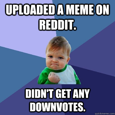 Uploaded a meme on Reddit. Didn't get any Downvotes.  Success Kid