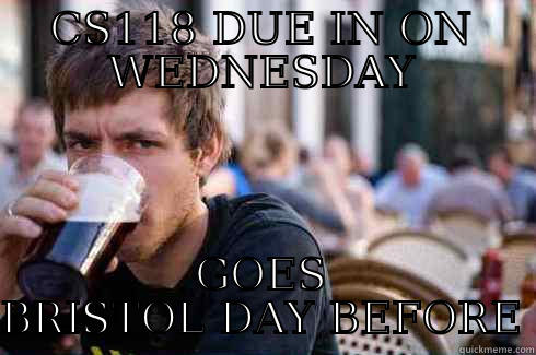 CS118 DUE IN ON WEDNESDAY GOES BRISTOL DAY BEFORE Lazy College Senior