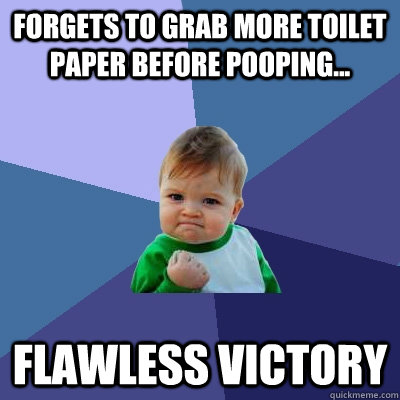 Forgets to grab more toilet paper before pooping... flawless victory  Success Kid