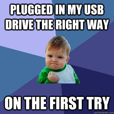 Plugged in my USB drive the right way on the first try  Success Kid