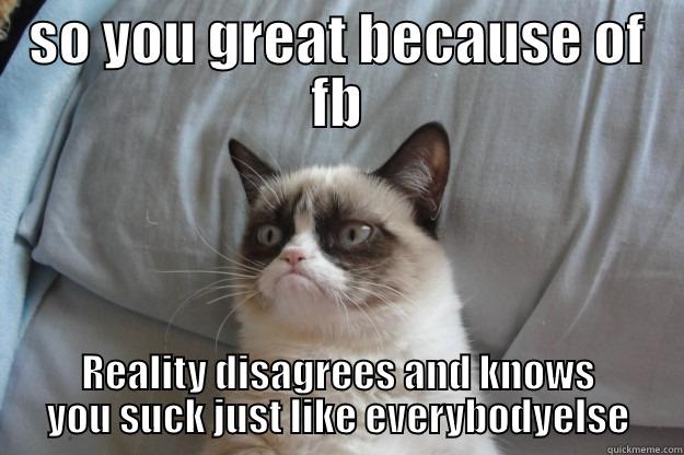 SO YOU GREAT BECAUSE OF FB REALITY DISAGREES AND KNOWS YOU SUCK JUST LIKE EVERYBODYELSE Grumpy Cat