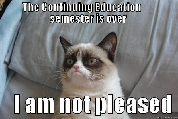 THE CONTINUING EDUCATION       SEMESTER IS OVER     I AM NOT PLEASED Grumpy Cat