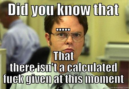 Useless knowledge - DID YOU KNOW THAT ..... THAT THERE ISN'T A CALCULATED FUCK GIVEN AT THIS MOMENT Schrute