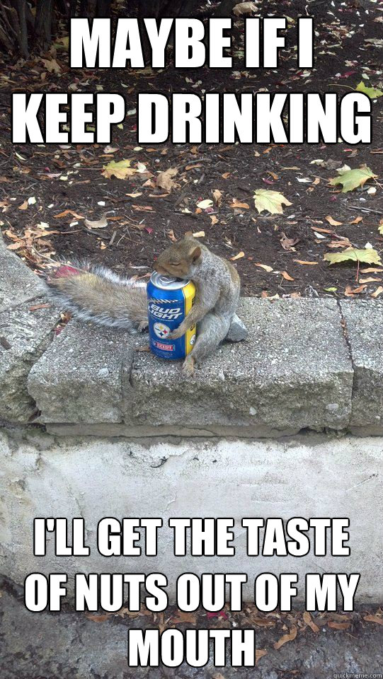 Maybe if i keep drinking i'll get the taste of nuts out of my mouth - Maybe if i keep drinking i'll get the taste of nuts out of my mouth  Alcoholic Squirrel