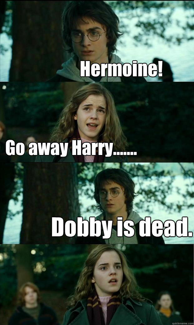 Hermoine! Go away Harry....... Dobby is dead.  Horny Harry