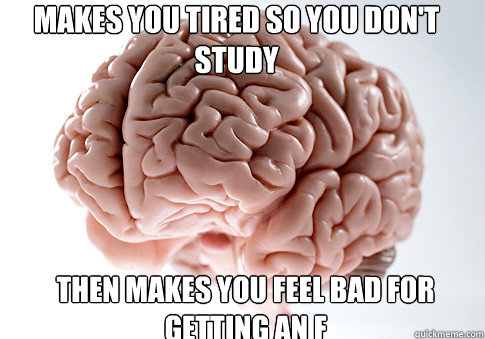 Makes you tired so you don't study Then makes you feel bad for getting an F  Scumbag Brain