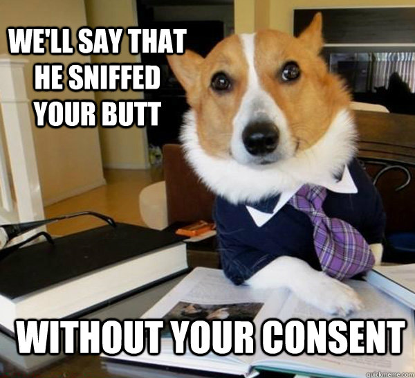 we'll say that he sniffed your butt without your consent  Lawyer Dog