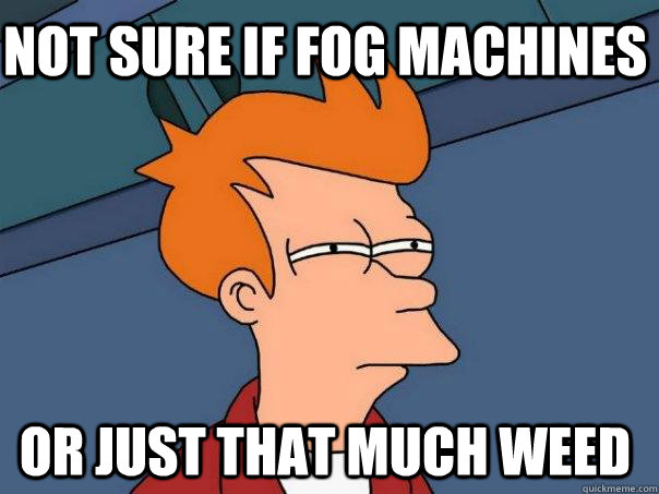 Not sure if fog machines or just that much weed  Futurama Fry