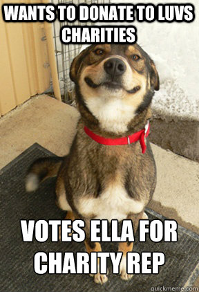 wants to donate to LUVS charities votes Ella for charity rep  Good Dog Greg