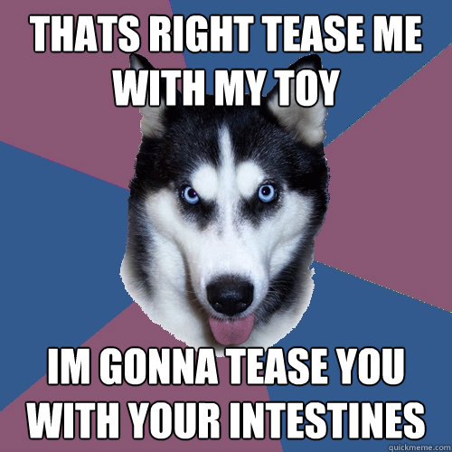 Thats right tease me with my toy Im gonna tease you with your intestines  Creeper Canine