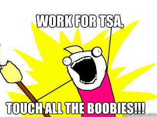 Work for TSA, Touch all the boobies!!!  All The Things