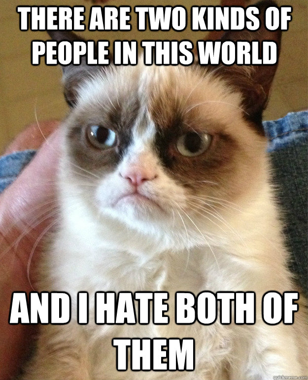 there are two kinds of people in this world and i hate both of them  Grumpy Cat