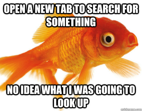 Open a new tab to search for something no idea what I was going to look up  Forgetful Fish