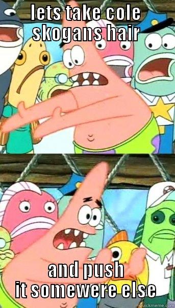 LETS TAKE COLE SKOGANS HAIR AND PUSH IT SOMEWERE ELSE Push it somewhere else Patrick