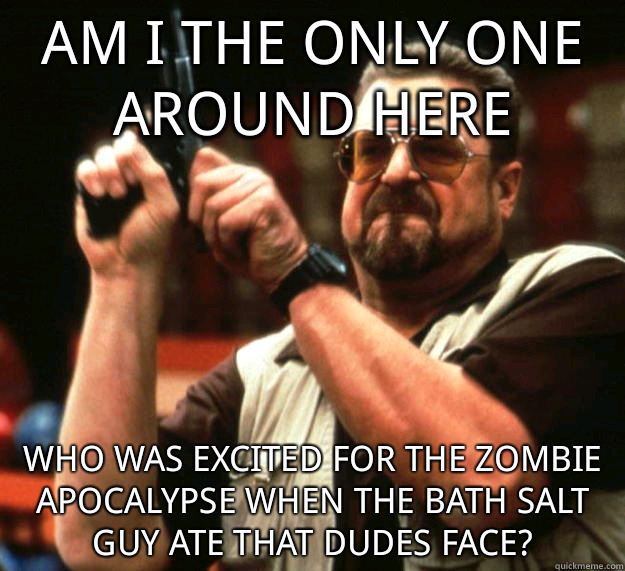 am I the only one around here who was excited for the zombie apocalypse when the bath salt guy ate that dudes face?  Angry Walter