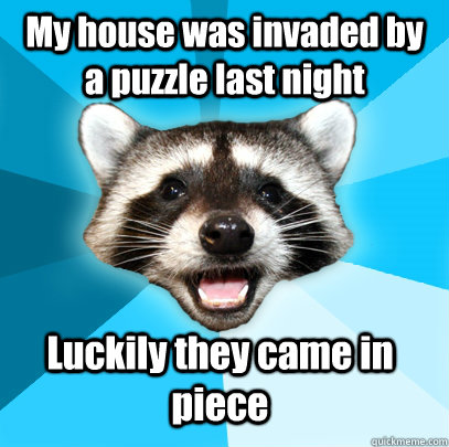 My house was invaded by a puzzle last night Luckily they came in piece  Lame Pun Coon