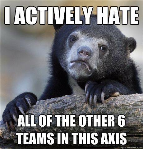 I actively hate All of the other 6 teams in this axis  Confession Bear