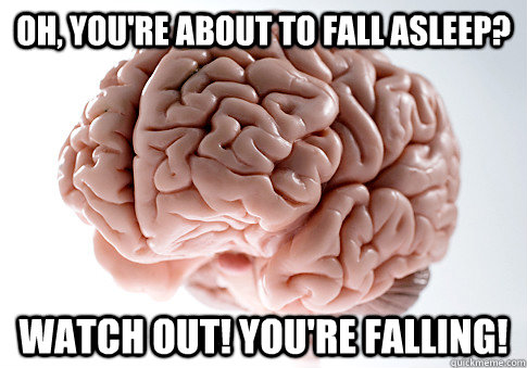 Oh, you're about to fall asleep? WATCH OUT! You're falling!  Scumbag Brain