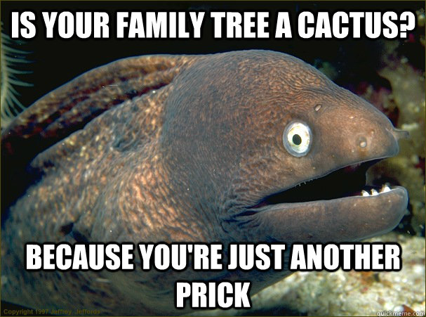 Is your family tree a cactus? Because you're just another prick - Is your family tree a cactus? Because you're just another prick  Bad Joke Eel