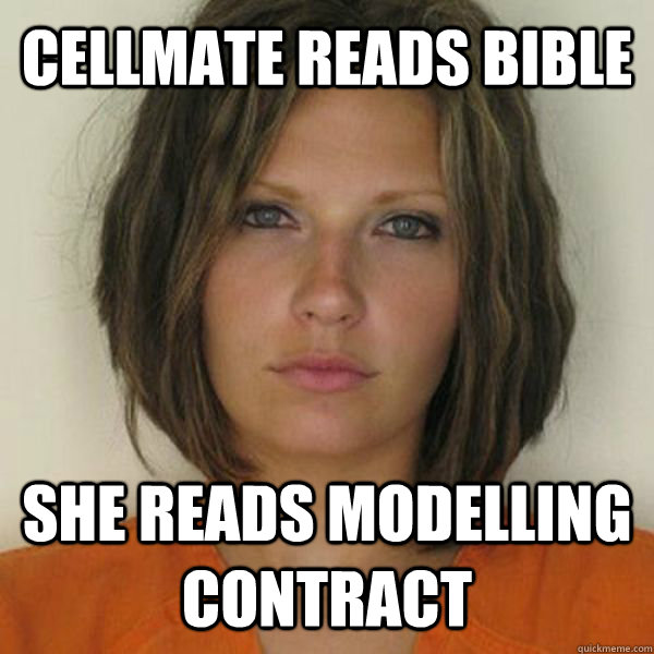 Cellmate reads bible she reads modelling contract  Attractive Convict