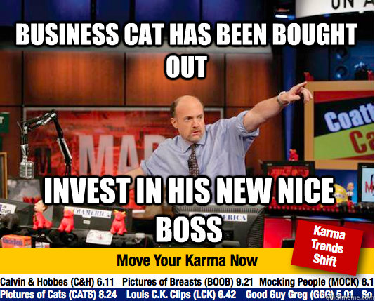 Business cat has been bought out Invest in his new nice boss - Business cat has been bought out Invest in his new nice boss  Mad Karma with Jim Cramer