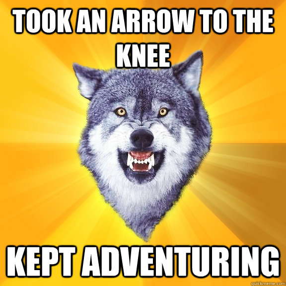 Took an arrow to the knee Kept adventuring  Courage Wolf