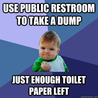 use public restroom to take a dump just enough toilet paper left  Success Kid