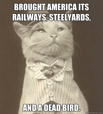 Brought America its railways, steelyards, and a dead bird.  Aristocat