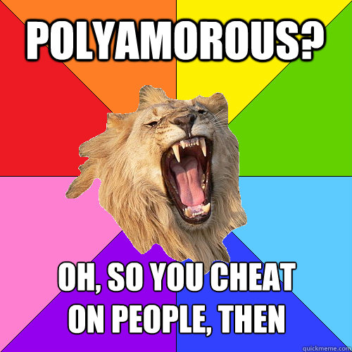 polyamorous? oh, so you cheat
on people, then  