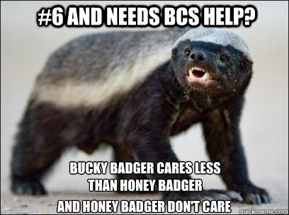 #6 and needs BCS help? Bucky Badger cares less
than honey badger And Honey Badger Don't Care  