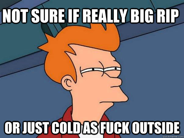 not sure if really big rip or just cold as fuck outside - not sure if really big rip or just cold as fuck outside  Futurama Fry