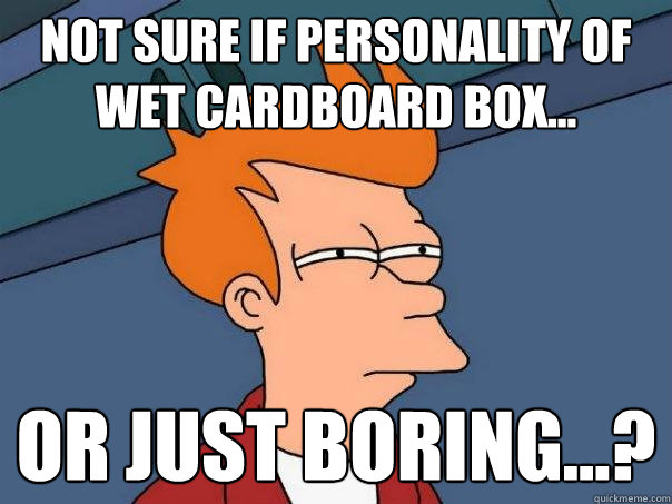 Not sure if personality of wet cardboard box... Or just boring...?  Futurama Fry