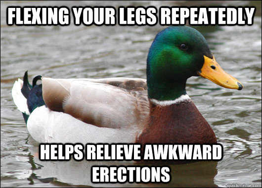 Flexing your legs repeatedly helps relieve awkward erections - Flexing your legs repeatedly helps relieve awkward erections  Actual Advice Mallard