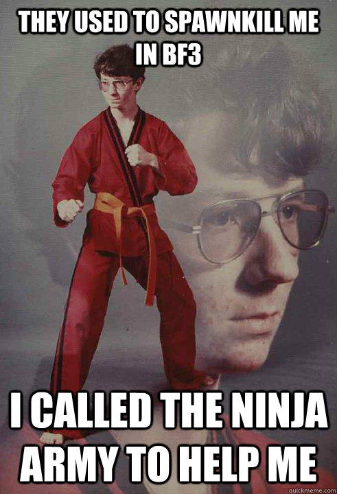 They used to spawnkill me in bf3 i called the ninja army to help me  Karate Kyle