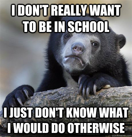 I don't really want to be in school I just don't know what I would do otherwise  Confession Bear