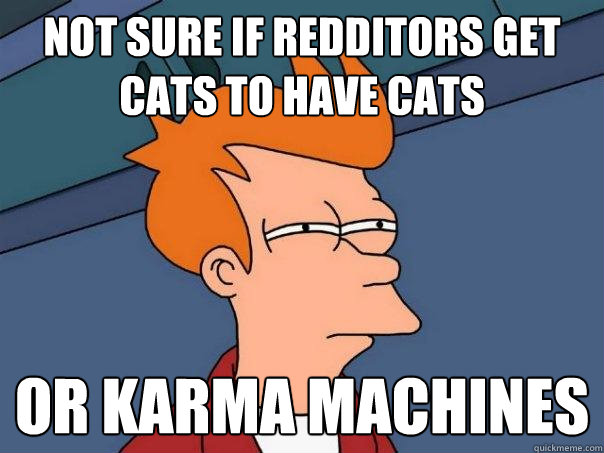 Not sure if redditors get cats to have cats or karma machines  Futurama Fry