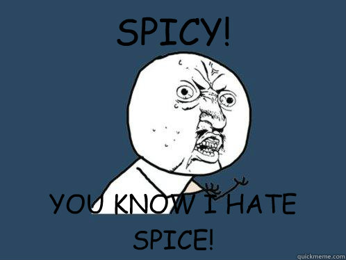 SPICY! YOU KNOW I HATE SPICE!  Y U No