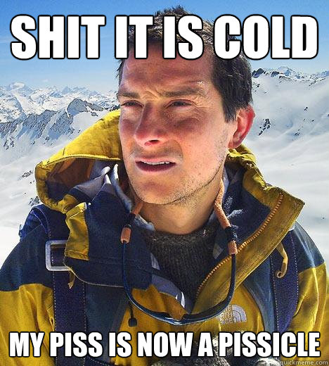 shit it is cold my piss is now a pissicle  - shit it is cold my piss is now a pissicle   Bear Grylls