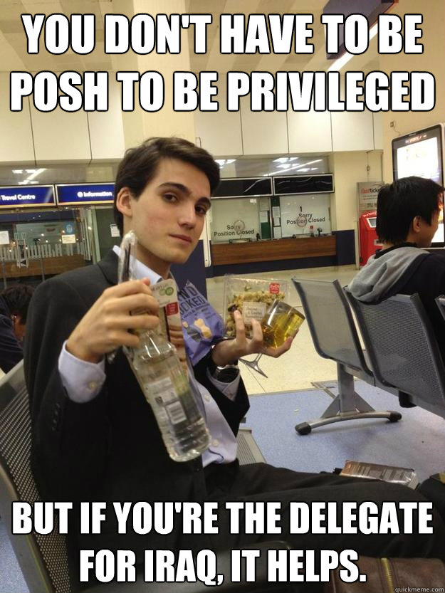 You don't have to be posh to be privileged But if you're the delegate for Iraq, it helps. - You don't have to be posh to be privileged But if you're the delegate for Iraq, it helps.  Posh guy