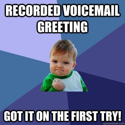 Recorded Voicemail Greeting Got it on the first try!  Success Kid