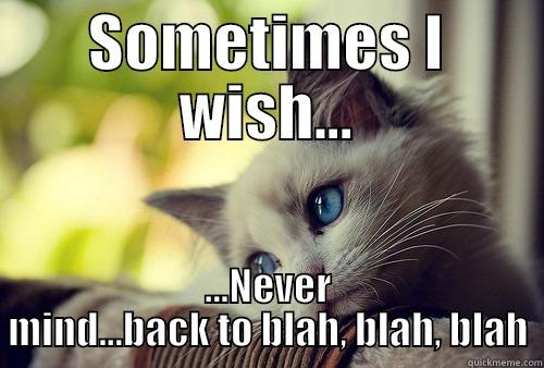 It's not easy being... - SOMETIMES I WISH... ...NEVER MIND...BACK TO BLAH, BLAH, BLAH First World Problems Cat