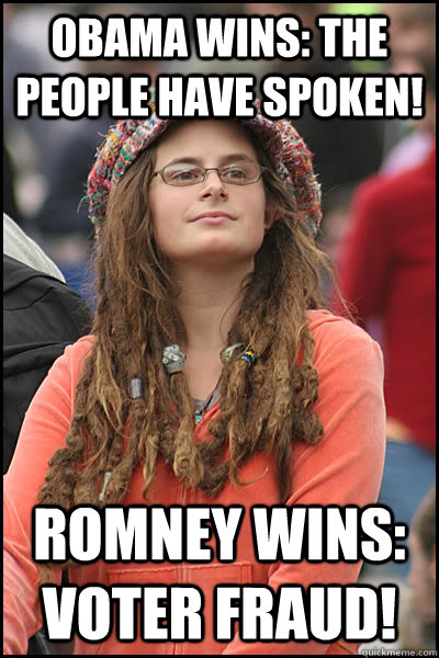 Obama wins: the people have spoken! Romney wins: voter fraud!  College Liberal