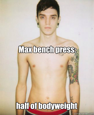 Max bench press: half of bodyweight  