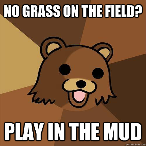 No grass on the field? Play in the mud  Pedobear