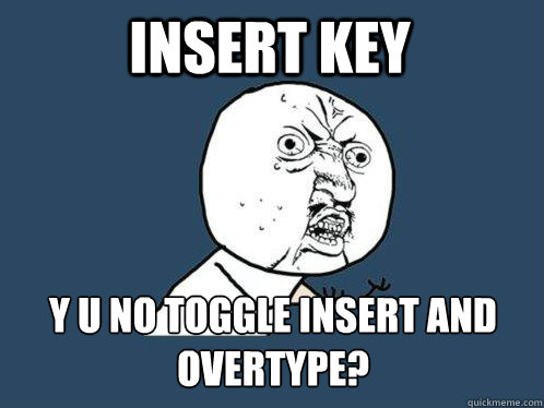 insert key y u no toggle insert and overtype? - insert key y u no toggle insert and overtype?  Y U No