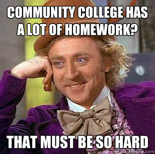 Community college has a lot of homework? That must be so hard  Condescending Wonka