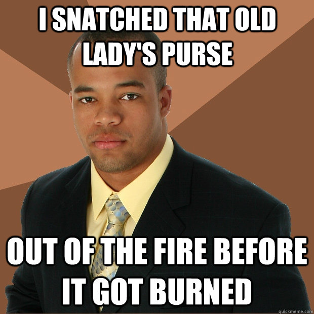 i snatched that old lady's purse out of the fire before it got burned  Successful Black Man